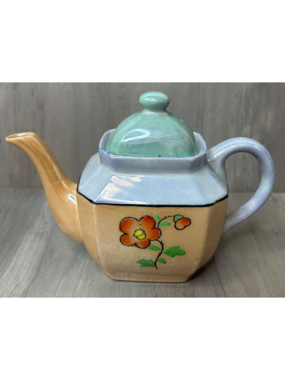 Vintage Mapleware Hand-Painted Floral Ceramic Teapot Maple Leaf Japan 4" Tall